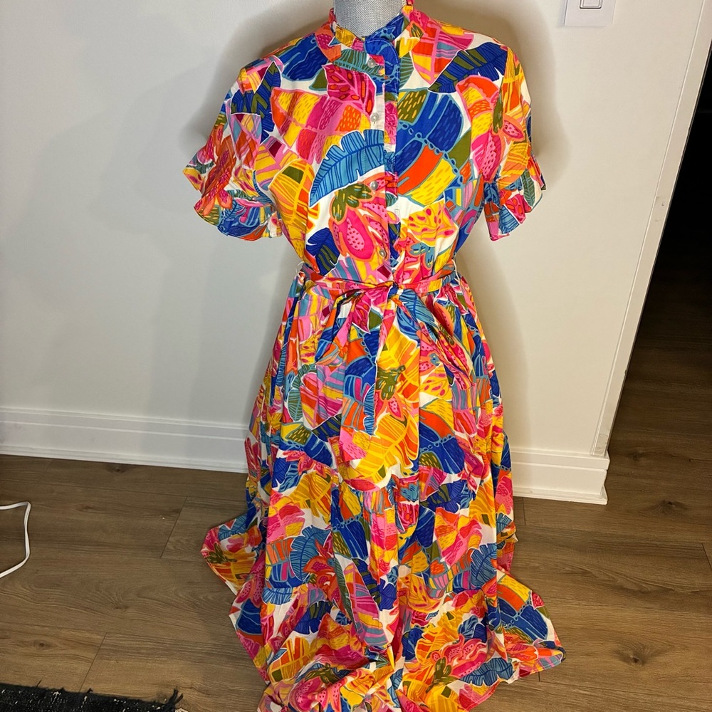 J. Marie maxi belted Colorful Patterned Dress, M